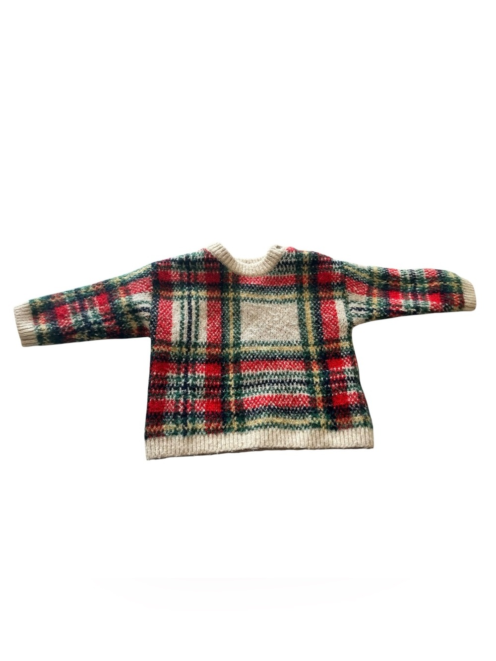 H&M Kids Jacquard knit jumper Crewneck Sweater Festive Red Plaid 6M